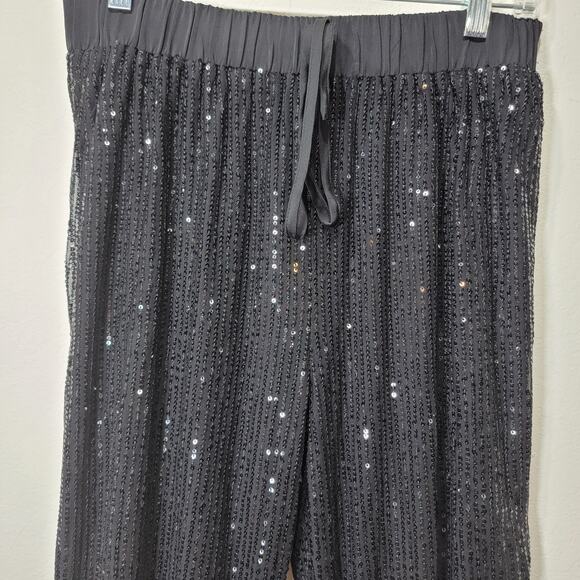 GiGio Black Sequin Joggers M Pants Sparkle Discocore Glam Lined Medium - Picture 4 of 13